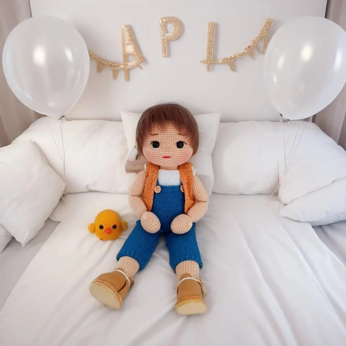 Handmade Crochet Doll: Cotton Amigurumi Doll with Curly Hair