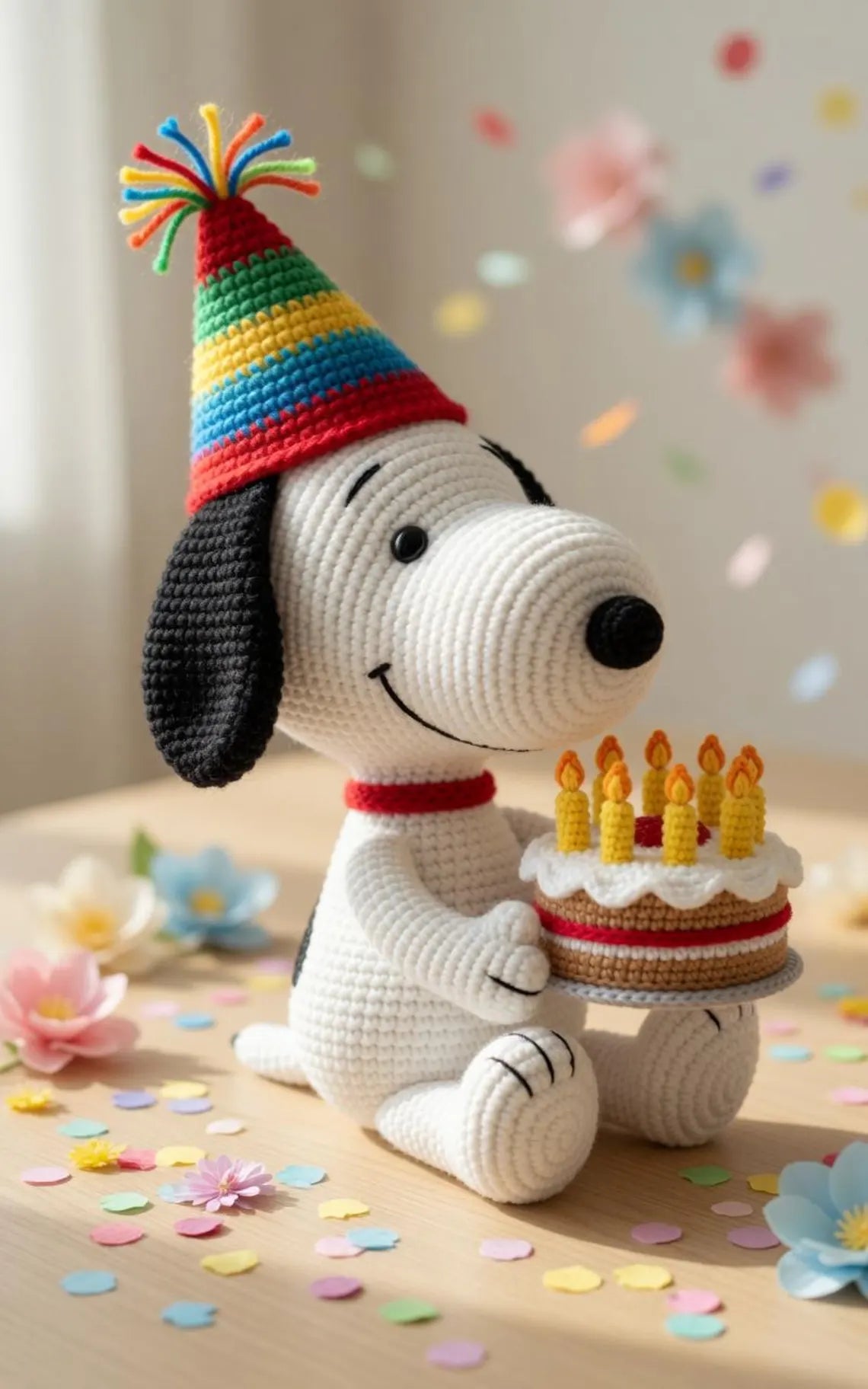 Snoopy Birthday Crochet Doll, Snoopy Amigurumi Plush with Cake, Cute Handmade Birthday Gift, Kawaii Dog Doll, Gift for Her Him
