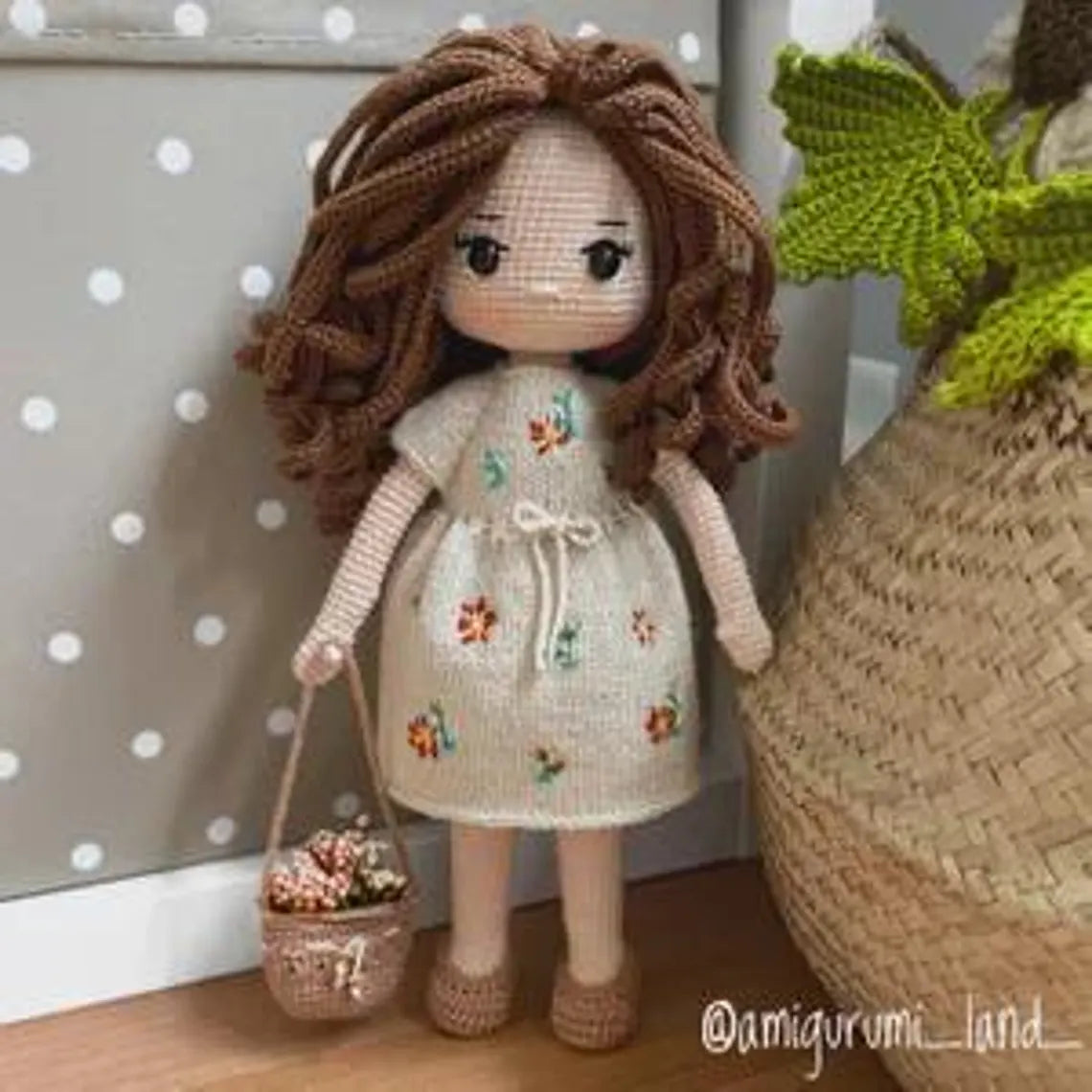 Handmade Crochet Amigurumi Doll with Floral Dress