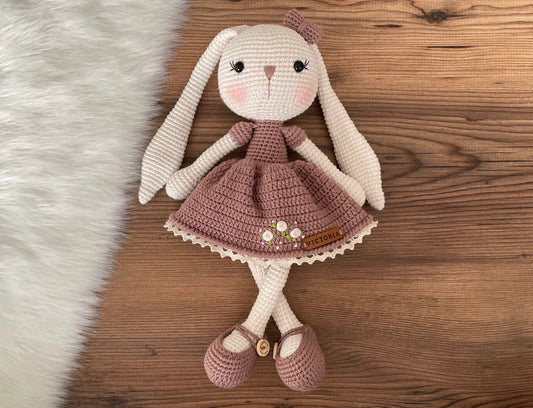 Crochet Dressed Bunny Doll: Personalized Amigurumi Easter Rabbit Toy