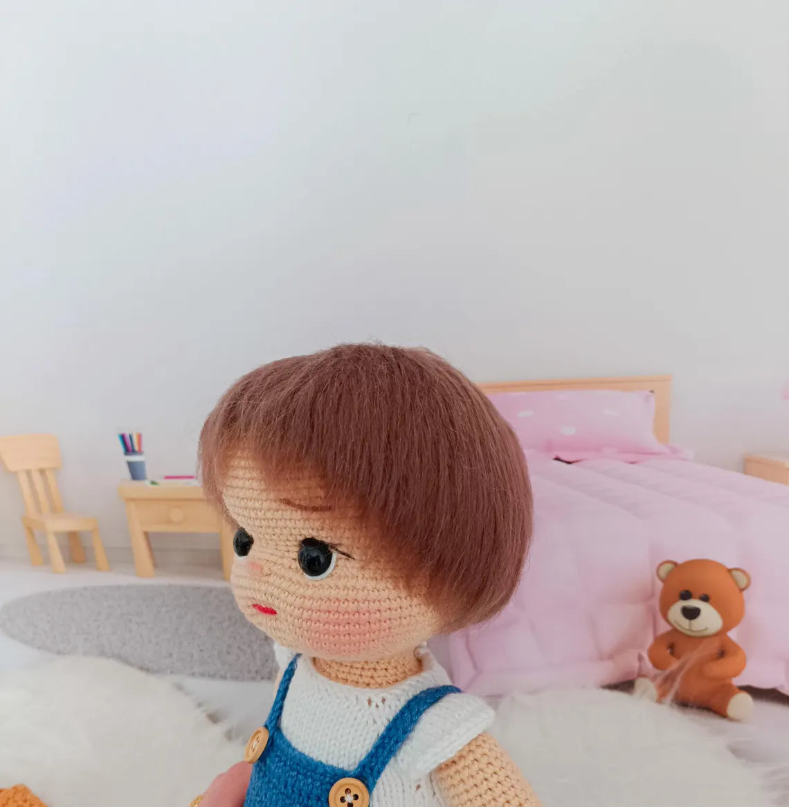 Handmade Crochet Doll: Cotton Amigurumi Doll with Curly Hair