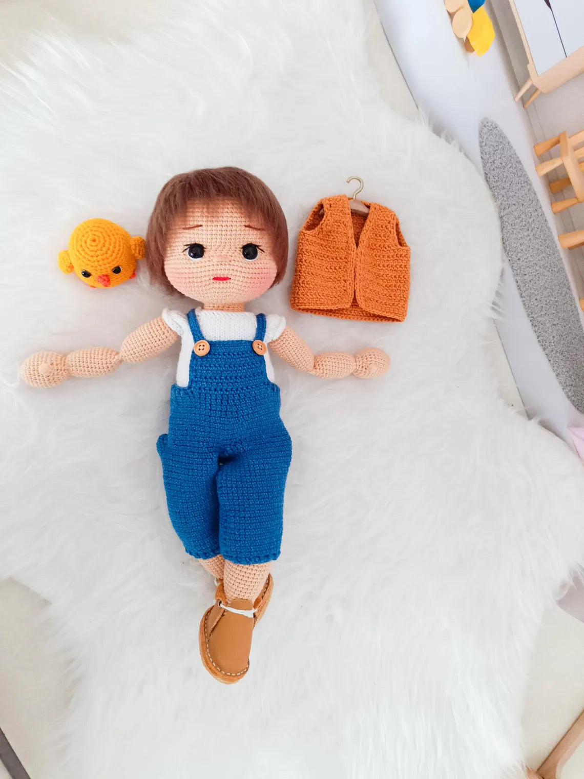 Handmade Crochet Doll: Cotton Amigurumi Doll with Curly Hair