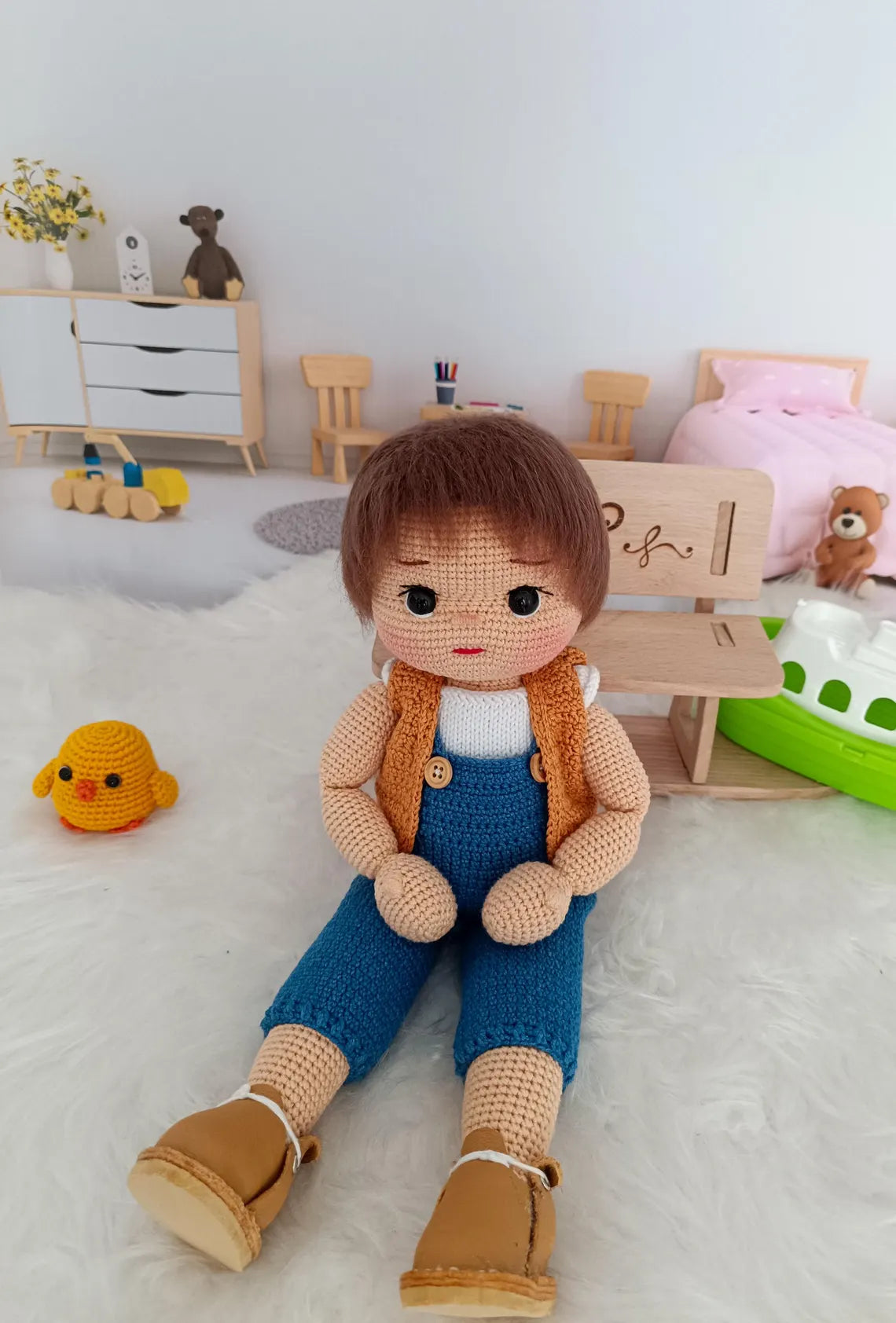 Handmade Crochet Doll: Cotton Amigurumi Doll with Curly Hair