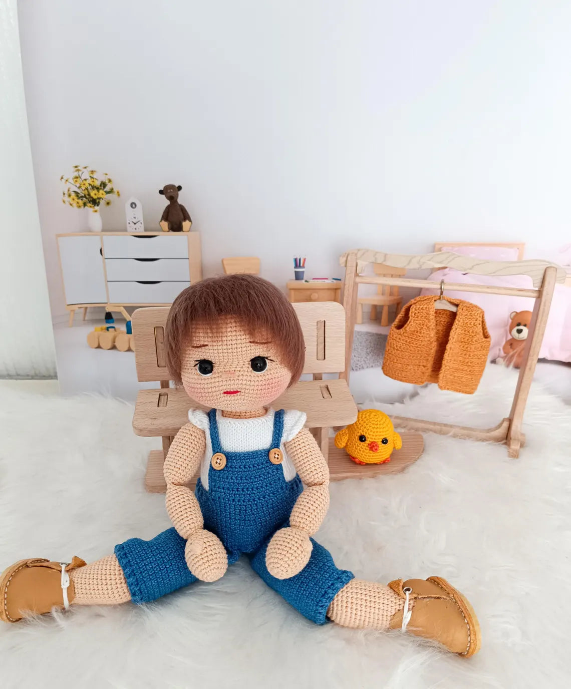 Handmade Crochet Doll: Cotton Amigurumi Doll with Curly Hair