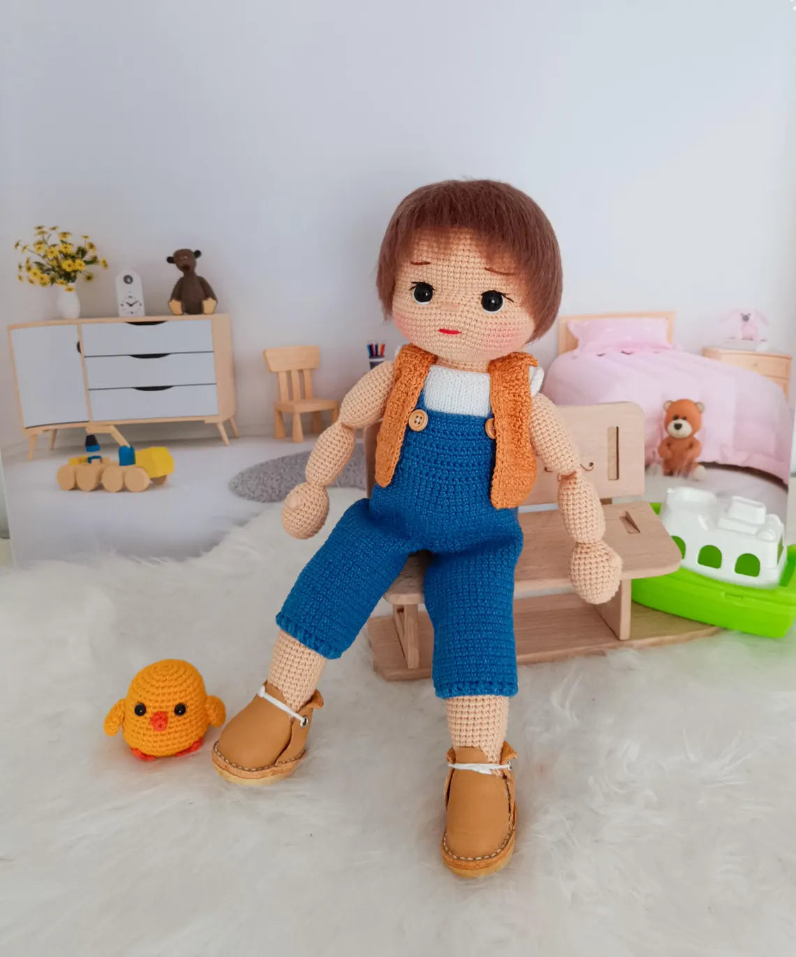 Handmade Crochet Doll: Cotton Amigurumi Doll with Curly Hair