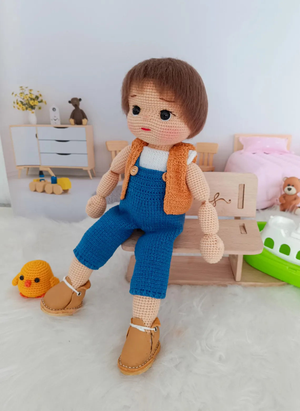 Handmade Crochet Doll: Cotton Amigurumi Doll with Curly Hair