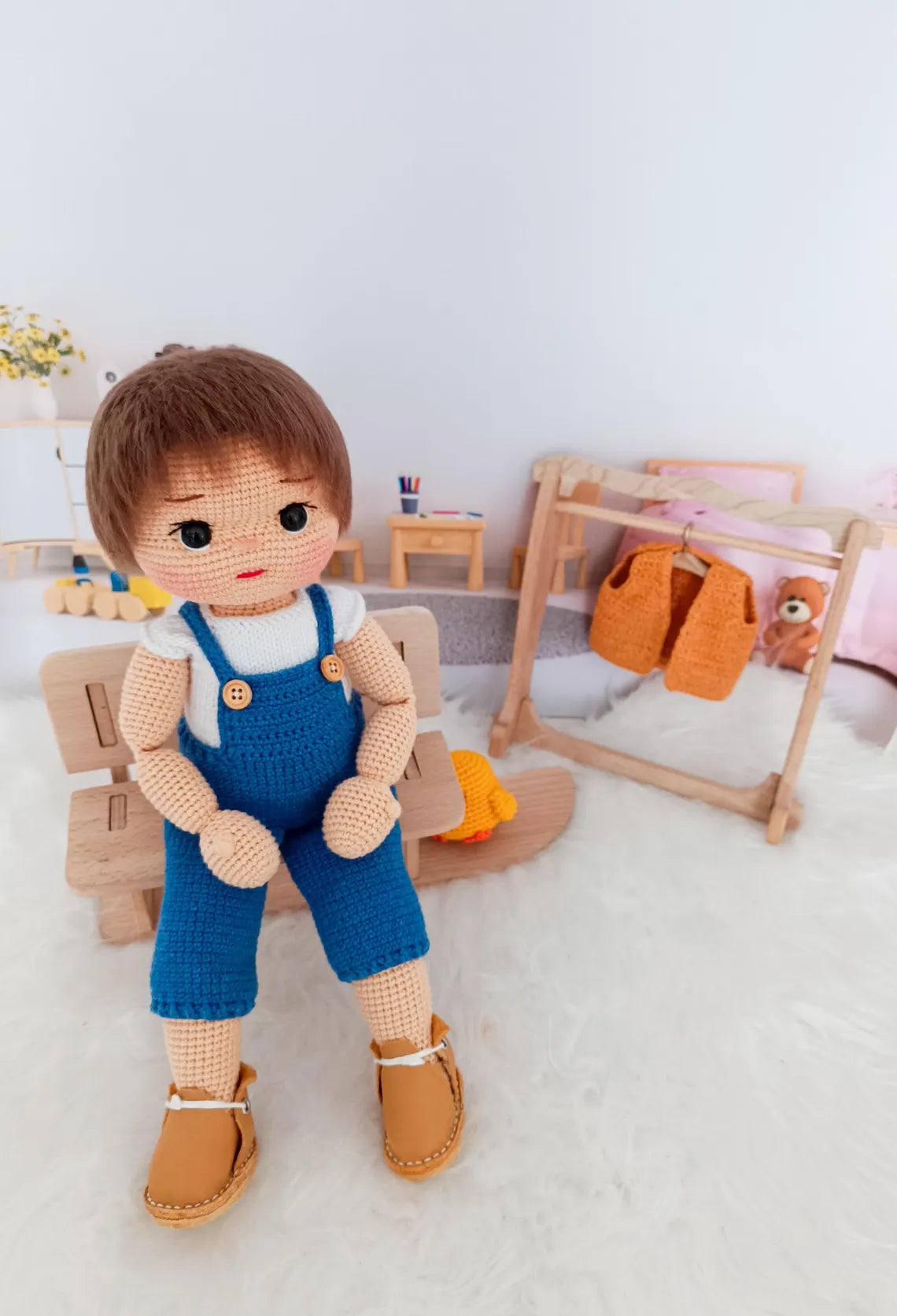 Handmade Crochet Doll: Cotton Amigurumi Doll with Curly Hair