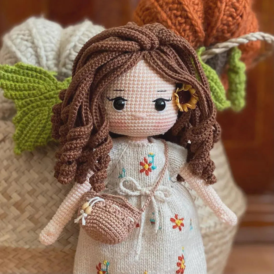 Handmade Crochet Amigurumi Doll with Floral Dress