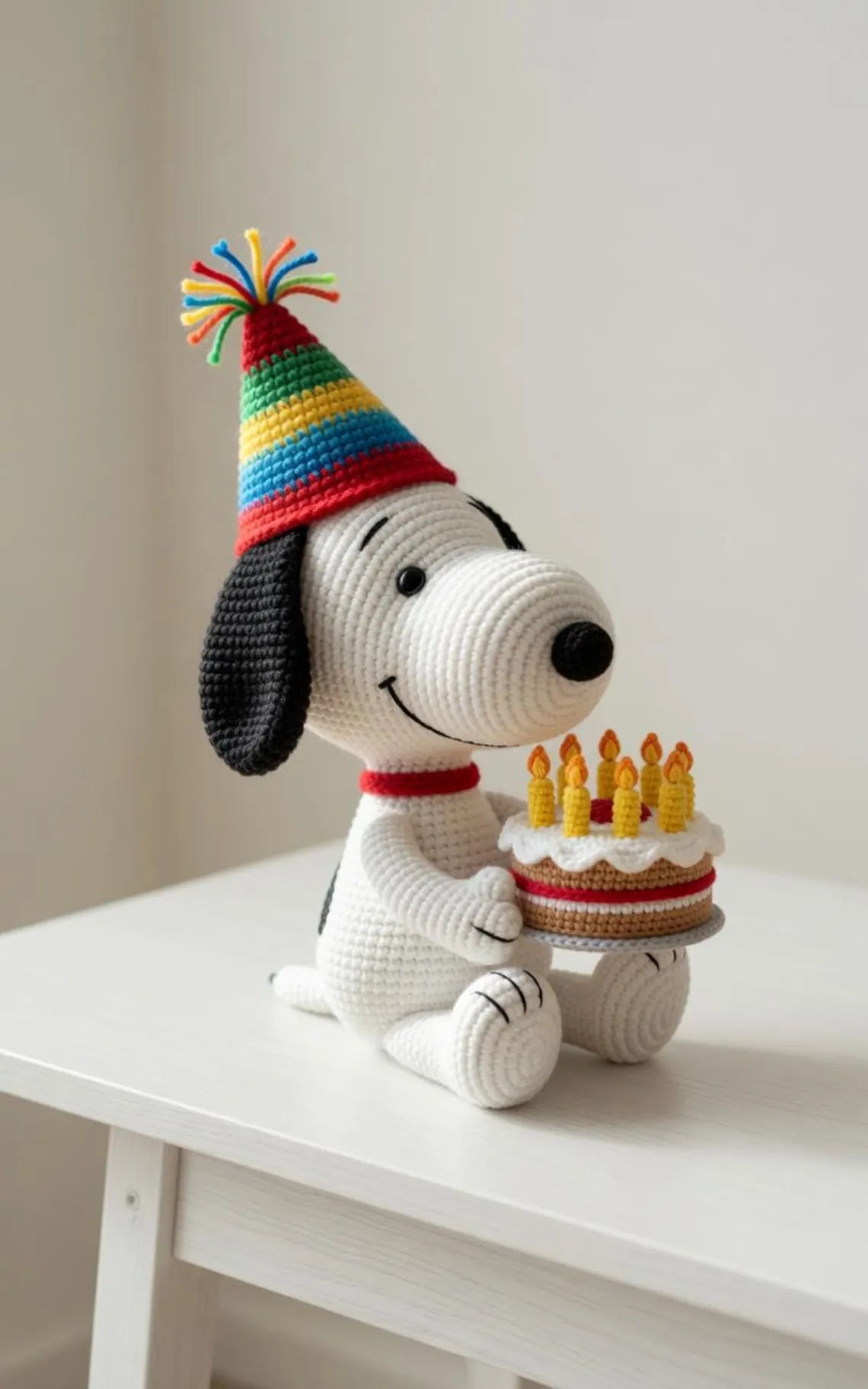 Snoopy Birthday Crochet Doll, Snoopy Amigurumi Plush with Cake, Cute Handmade Birthday Gift, Kawaii Dog Doll, Gift for Her Him