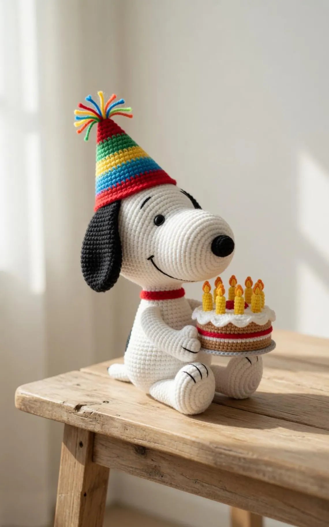 Snoopy Birthday Crochet Doll, Snoopy Amigurumi Plush with Cake, Cute Handmade Birthday Gift, Kawaii Dog Doll, Gift for Her Him
