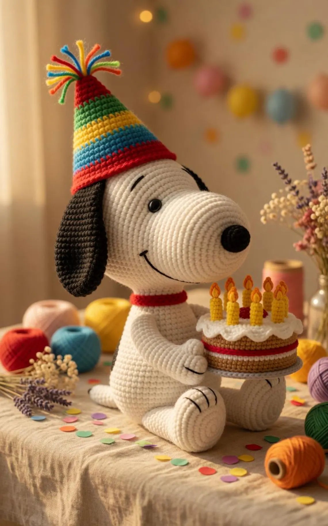Snoopy Birthday Crochet Doll, Snoopy Amigurumi Plush with Cake, Cute Handmade Birthday Gift, Kawaii Dog Doll, Gift for Her Him