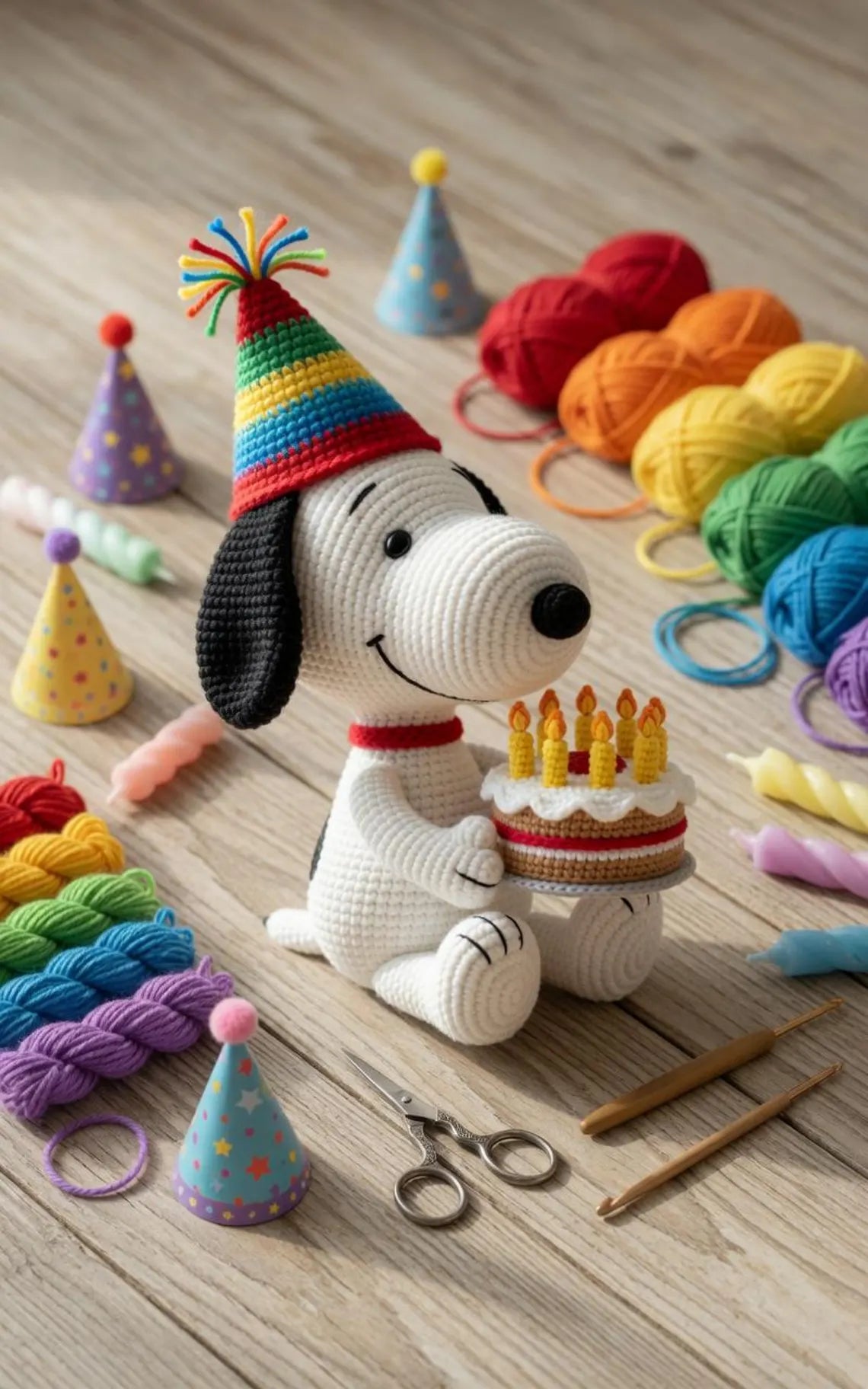 Snoopy Birthday Crochet Doll, Snoopy Amigurumi Plush with Cake, Cute Handmade Birthday Gift, Kawaii Dog Doll, Gift for Her Him