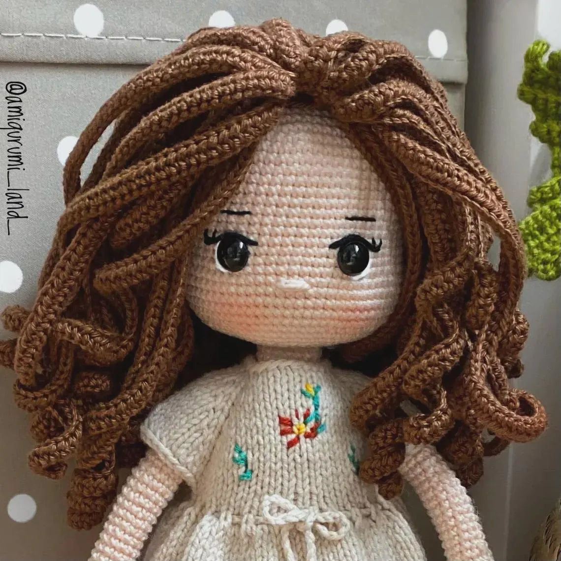 Handmade Crochet Amigurumi Doll with Floral Dress